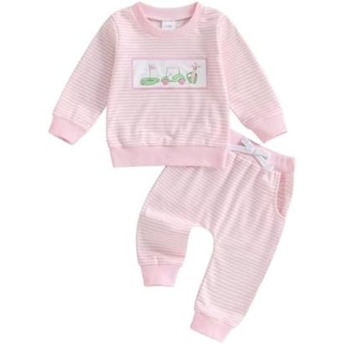 Toddler Boy Girl Golf Outfit Stripes Long Sleeve Sweatshirt Shirt Cute Pants Set Kids Baby Fall Winter Clothes