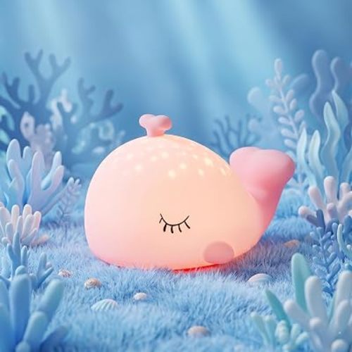 Whale Night Light for Kids, Cute Ocean Decor Silicone Baby Nursery Lamp, 7-Color RGB & Timer, Dimmable Beach Room Decor, USB-C Rechargeable Toddler Nightlight, Birthday Christmas Gift for Kids (Pink)