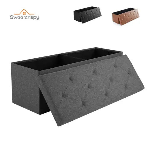 【New Color】Folding Storage Ottoman Bench Modern Linen Fabric - TikTok Shop