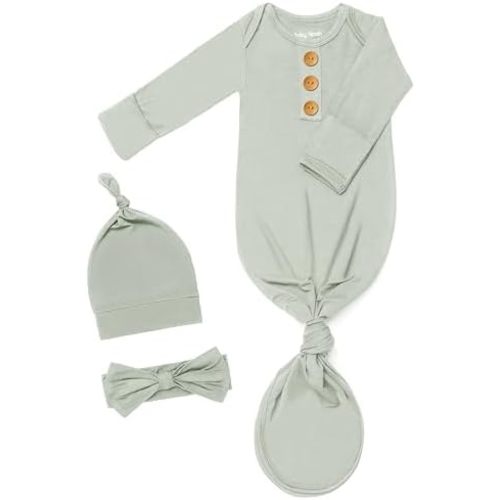 Newborn Baby Knotted Gown, Super Soft Silky Infant Long Sleeve Sleeper with Tie Bottom, Baby Girl and Boy Sleep Gown