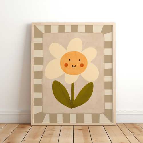 Smiling Flower Print For A Nursery, Nursery Decor, Kids Art Print, Cute Kids Room Illustration, Wall Art for Kids, Boho, Botanical, Flower
