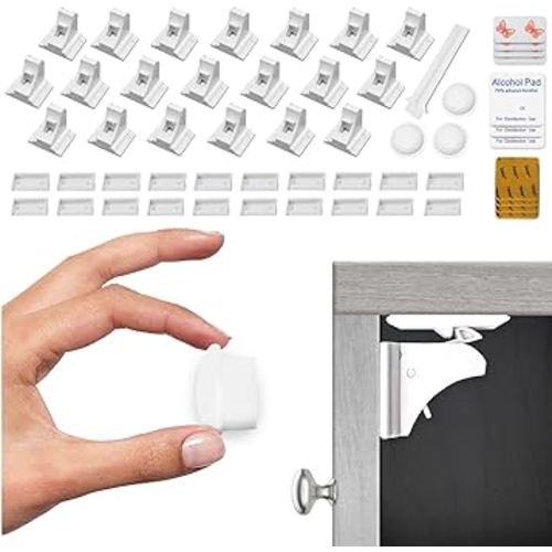 Magnetic Cabinet Locks for Babies - Magnetic Baby Proofing Cabinet Locks, Child Locks for Cabinets Drawers Doors for Back to School - Easy Installation No Tools Required - 20 Pack and 3 Keys