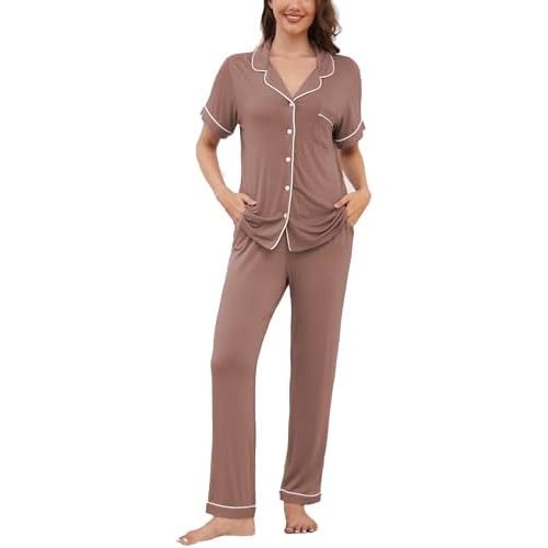 Womens Pajama Set Soft Pjs Short Sleeve Sleepwear with Long Pants 2 Piece Lounge Sets S-XXL