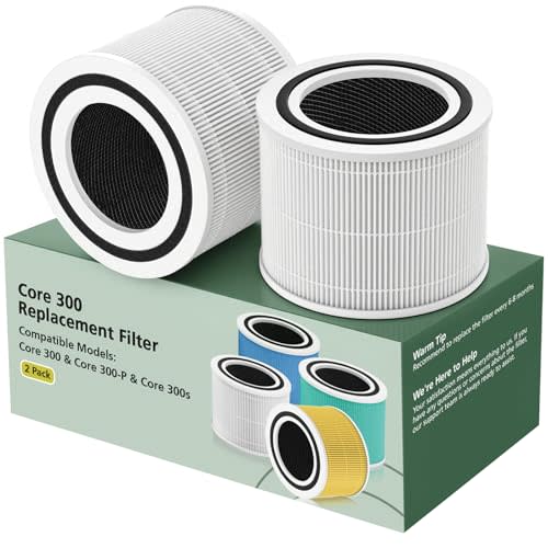 Core 300 Replacement Filter for LEVOIT Core 300 Core300-P Core 300S Core 300-P VortexAir Air Purifier, Core 300-RF, 3-in-1 HEPA Activated Carbon, 2 Pack, White, Core 300-P