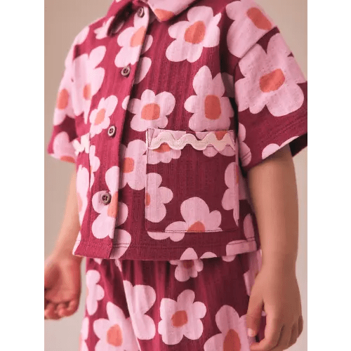 Pink/Plum Stampy Flower Short Sleeve Button Shirt and Shorts Set (3mths-7yrs) from Next USA