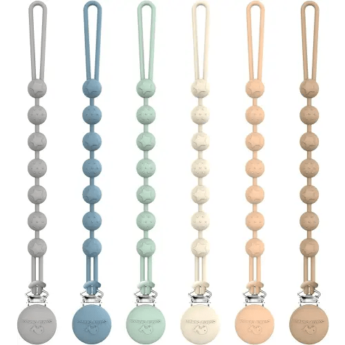 Cuddle Campus Pacifier Clip,Pack of 6 Pacifier Holder Clip with One Piece Design,Soft Flexible Silicone Baby Pacifier Holder with Texture for Boy and Girl