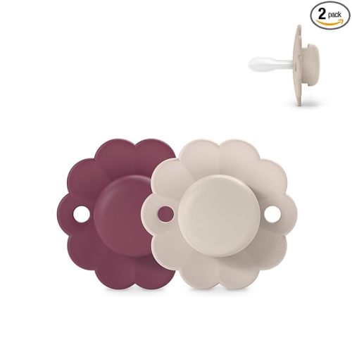 Suavinex Wonder Baby Pacifier, SX Pro Silicone Nipple, Reversible, Non Irritating Shield Design, 2Pk Pacifiers 6-18 Months, Made in Europe, Magenta Chalk