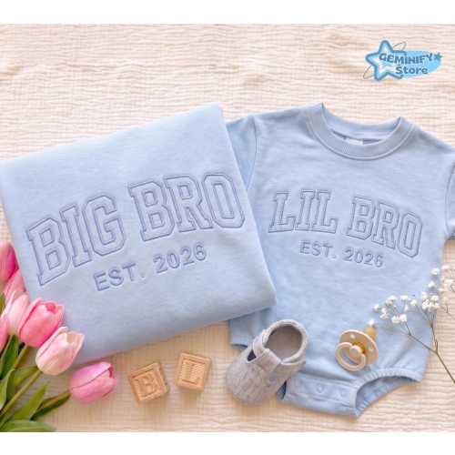 Embroidered Sibling Matching Shirt, Big Bro Lil Bro Shirt, New Brother Gift, Baby Announcement Shirt, Brother To Be Shirt, Baby Boy Reveal