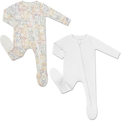 HAPIU Rayon from Bamboo Baby Footed Pajamas, 2 Way Zipper YKK, Footie for Baby Boy Girls, Newborn-24 Months