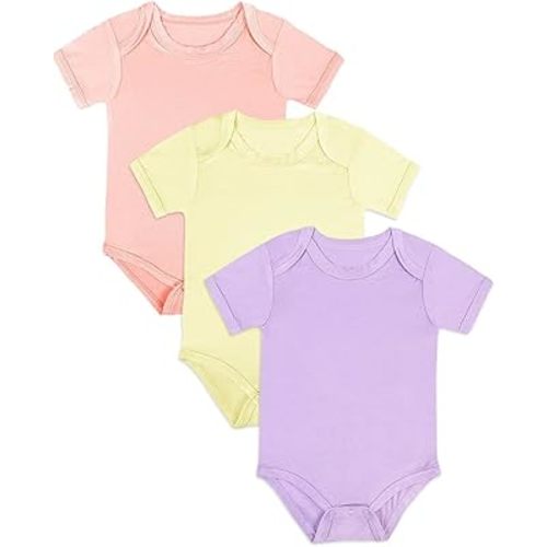 Bamboo Rayon Baby Bodysuit,Short Sleeve Bodysuits Solid Color Outfits for Infant Boys Girls Soft Clothes