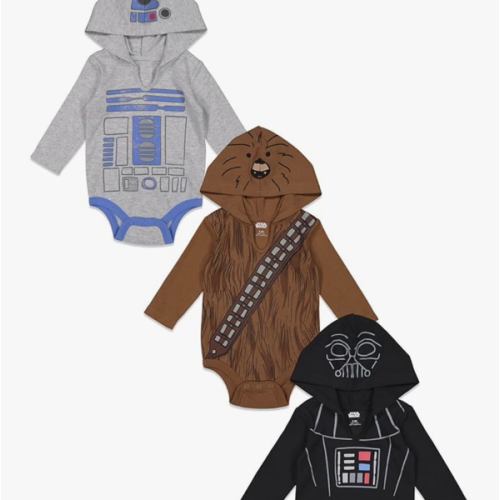 STAR WARS Baby 3 Pack Hooded Cosplay Bodysuits Newborn to Infant Sizes (Newborn - 24 Months)