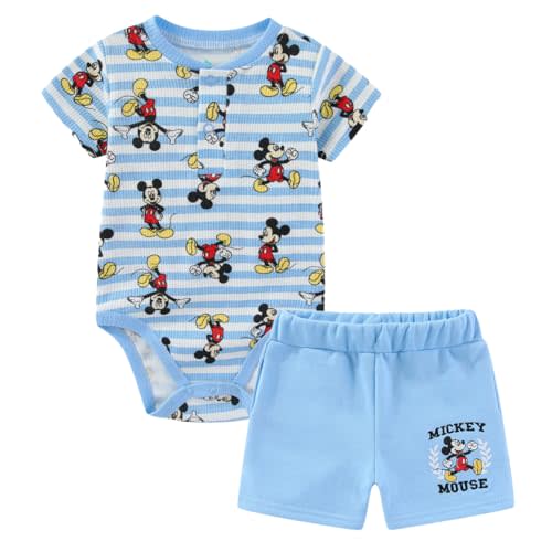 Disney Mickey Mouse Baby Boys Ribbed Bodysuit and Short Set for Newborn and Infants