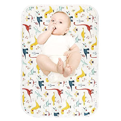 Baby Diaper Changing Pad, 21 5/8" x 31.5" Waterproof Changing Pad Liners - Reusable Soft and Absorbent Portable Changing Mat(Colorful Dinosaur1PCS)