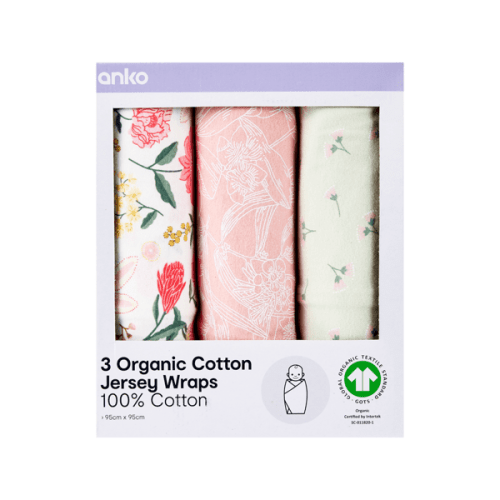 Anko 3 Pack Organic Cotton Jersey Wraps