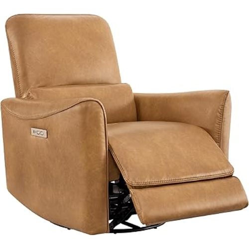 CHITA Oversized Power Recliner Chair Swivel Glider for Big and Tall, FSC Certified Faux Leather Living Room Nursery Rocking Chair with Lumbar Support, Cognac Brown