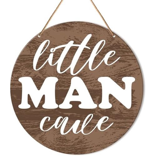 Muktoujaumai Baby Boy Nursery Wall Decor, Nursery Hanging Sign Decor Farmhouse Wall Decoration Bohemia Wood Sign for Kids Bedroom, Playroom, Gift for Newborn Baby Boy Toddler, Little Man Cave