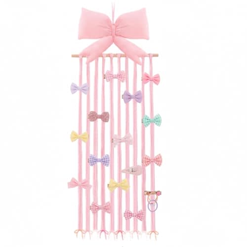 Suncalla Long Bow Holder for Girls Baby Pink Bow Hair Bows Clip Organizer 31.5 Inch Baby Hair Accessories Storage Display Hanging Decor for Girls Nursery Room Bedroom Living Room