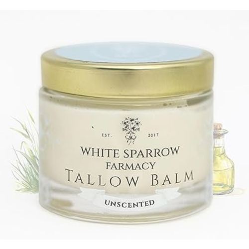 Organic Grass Fed Tallow Balm - (Unscented) Organic Tallow from Grass Fed Cows & All Organic ingredients. For Face and Body. (2.0 oz)…