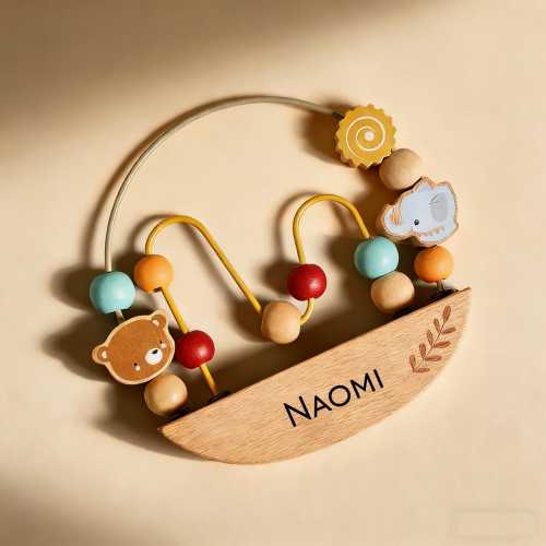 Personalized Wooden Animal Bead Maze Toy, Montessori Learning