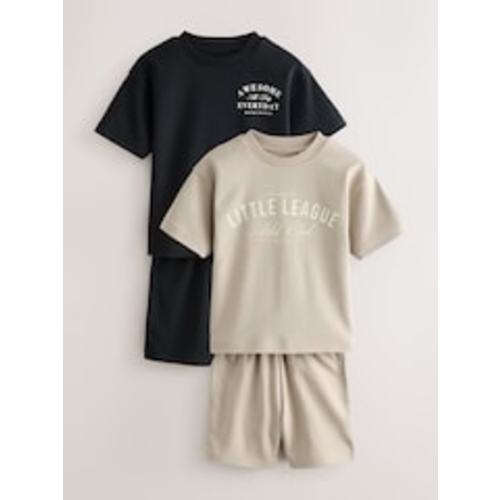 Buy Black/Cream Slogan Backprint Short Sleeve T-Shirt and Shorts Set 2 Pack (3mths-7yrs) from Next USA