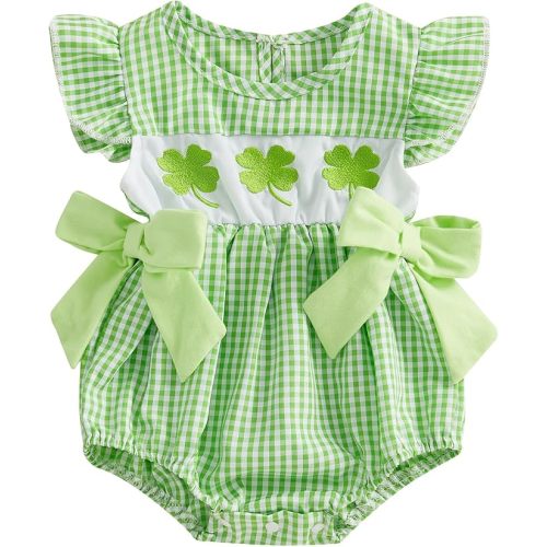 Socutebabe My First 4th of July Baby Girl Outfit Infant Plaid Bubble Romper Shamrock Embroidery Irish Day Spring Clothes