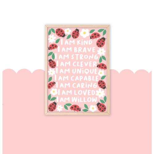 Ladybird Personalised Affirmation Print - Kids Personalised Bedroom Print, Custom Wall Art, Playroom Print, Nursery Decor, Ladybug
