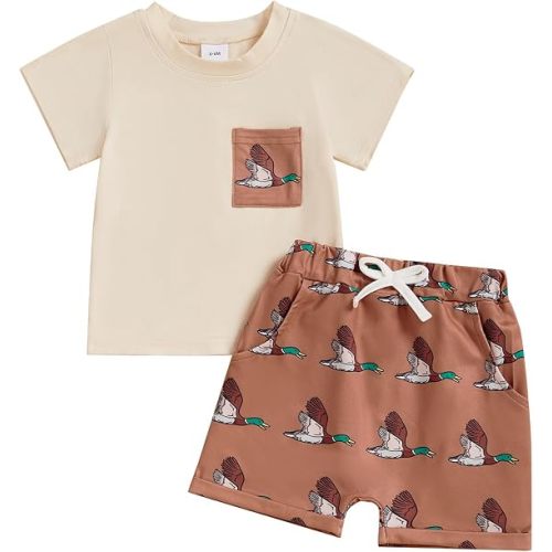 SAYOO Kids Baby Boys Duck Hunter Clothes Mallard Duck Short Sleeve T-shirt Casual Shorts 2Pcs Toddler Hunting Baby Outfit