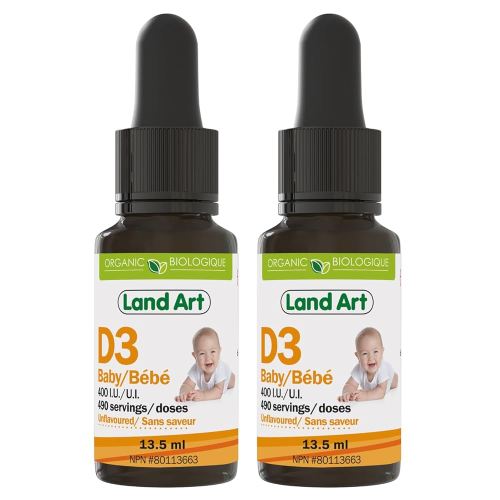 Certified Organic Vitamin D3 Drops - For Baby - 400 IU per drop - 490 servings - Development and maintenance of bones and teeth - GMO free - Gluten free - Made in Canada - 13.5 ml (Pack of 2)