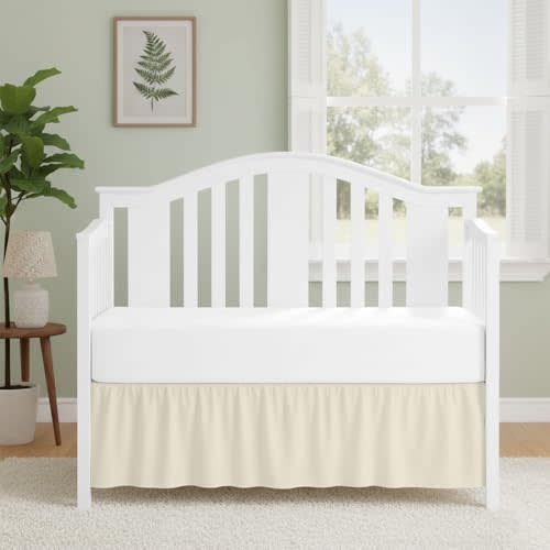 Crib Bed Skirt 28 x 52 Inch, 14" Drop, Ivory | 100% microfiber crib bed skirt, 28 x 52 Inch with 14-inch drop, 4 split corners, fits standard cribs and toddler beds.