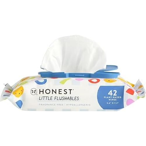The Honest Company Plant-Based Toddler Flushable Wipes | Designed for Potty Training | 99% Water, Hypoallergenic, EWG Verified, Safe to Flush | Fragrance Free, 42 Count