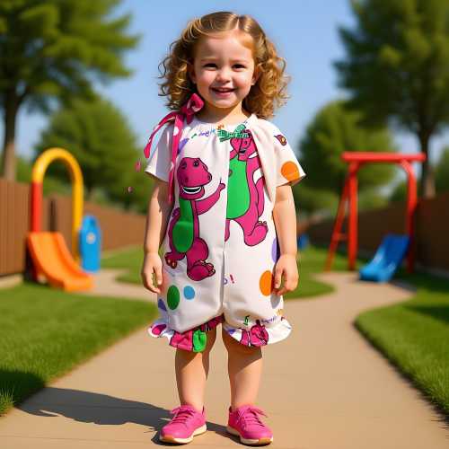 Barney 90s Fabric Birthday Overall Diaper Cover Bloomers Sunsuit Birthday Romper Size 2T