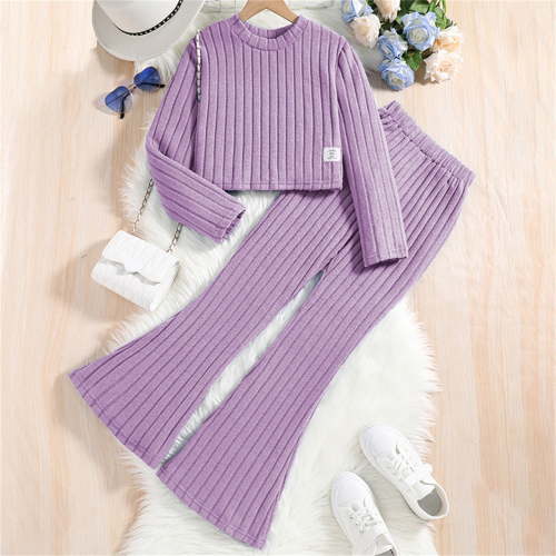 Mrzhqd Girls Outfit Set Toddler Size 7-8 Years Crewneck Long Sleeve Tops With Pants Solid Color Causal Fashion Outfit Set Winter Kids Clothes