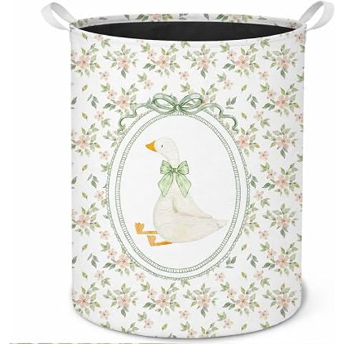 Green Bow Goose Floral Laundry Basket Collapsible