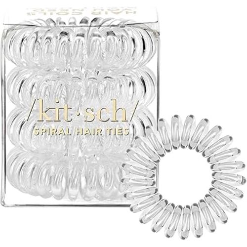 Kitsch Spiral Hair Ties for Women – Coiled Plastic Hair Ties No Damage, Ponytail Holders for Thick and Thin Hair – Creaseless and Dent-Free, Phone Cord Style - Translucent, 4 Pcs