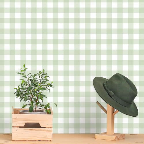 Cohoo Home Gingham Peel and Stick Wallpaper Checkered Green 17.3''×78.7'' | Green Plaid Contact Paper for Cabinets Self Adhesive Removable Waterproof Bathroom Farmhouse Cute Kids Shelf Drawers Decor