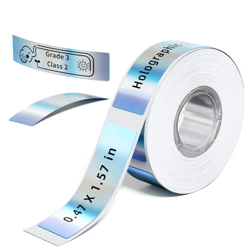 Phomemo Labels, D30/D30D Thermal Labels, Silver Laser Label 12mm X 40mm | 1/2" X 1 1/2"Thermal Label for School Supplies College Essentials Name Tag, Pre-cut BPA-Free Paper for Kids School Items