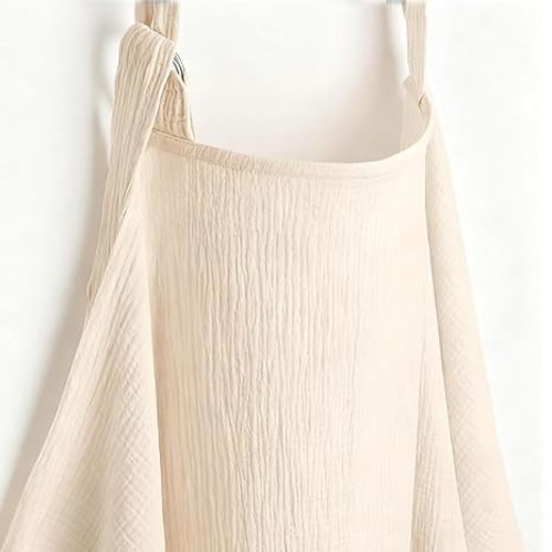 100% Muslin Nursing Cover - Soft Breathable Breastfeeding Cover Up with Arch Neckline & Adjustable Neck Strap, Portable Lightweight Design for Privacy, Ivory