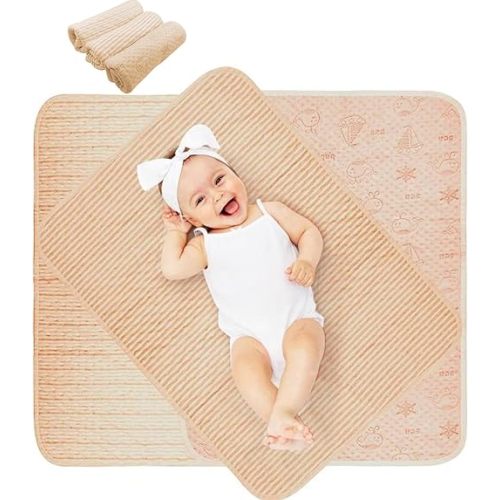 Changing Pad Liners 3PCS Baby Changing Mat Waterproof Portable Absorbent Soft Cotton Changing Table Cover for Home and Travel (Beige)