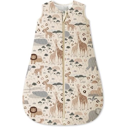 Unnivoll Baby Sleep Sack 0-6 Months 1.5 Tog Baby Wearable Blanket 100% Cotton Fabric Warm Sleeping sack with 2-Way Zipper Quilted for Infant Newborn Tog Apricot Elephant