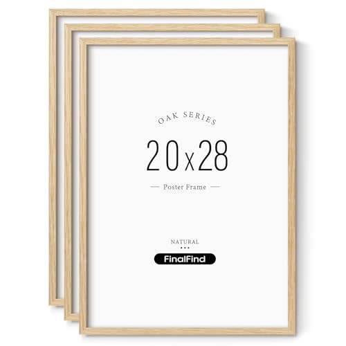 FinalFind Minimalist 20x28 Picture Frame Set of 3, Natural Solid Oak Wood 20x28 Poster Frame, Lightweight for Wall Mounting(3 Pack, Oak)