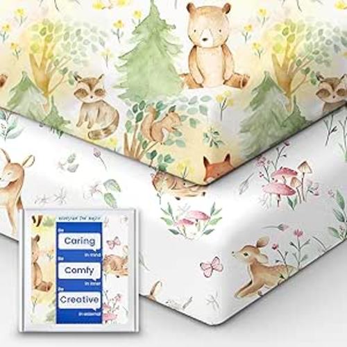 Crib Sheets Netural for Girls Boys, Premium Soft Crib Mattress Fitted Sheet, Ultra Breathable Baby Sheets, Super Stretchy Baby Bed Sheets 28x52x9 Extra Deep Pocket