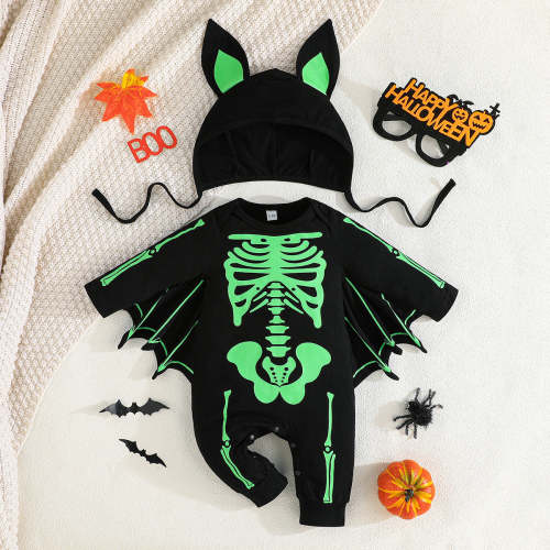 Baby Halloween Skeleton Bat Onesie with Hat – Bat Wing Sleeves | 3M-3Y – Baby Sleep Better