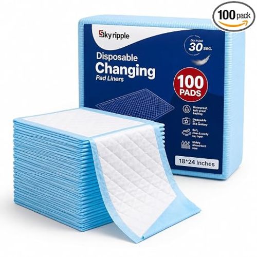 Pack 100 Disposable Baby Changing pad 18"x24" - Super Absorbant Soft & Durable Portable Changing Pad - Perfect for Use as Daiper Changing Pad, Underpads, Pets & for Everyday Essentials