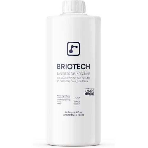 BRIOTECH Sanitizer Disinfectant Hypochlorous Spray, Kill 99.99% of Viruses & Bacteria, Control Mold, Eliminate Odor, Gentle for Nursery & Play Rooms, Food Contact Surface Sanitizer, 32 fl oz Refill