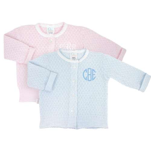 Solid Color Cardigan with Circle Monogram