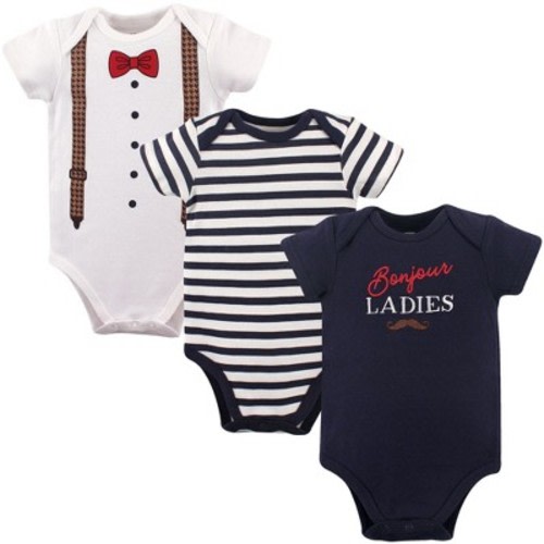 Hudson Baby Infant Boys Cotton Bodysuits 3pk, Bonjour, 6-9 Months