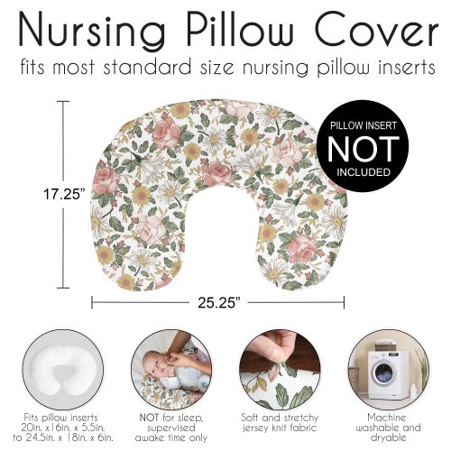 Sweet Jojo Designs Vintage Floral Boho Nursing Breastfeeding Pillow Cover Case Pillow Not Included Pink Yellow Green Farmhouse