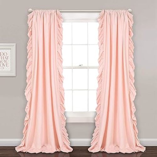 Lush Decor Reyna Ruffle Window Curtain Panel Set, Pair, 54" W x 84" L, Blush Pink - Flowy Curtain - Romantic Ruffle Curtains for Bedroom, Living room, or Dining Room - Farmhouse & Cottage Home Decor