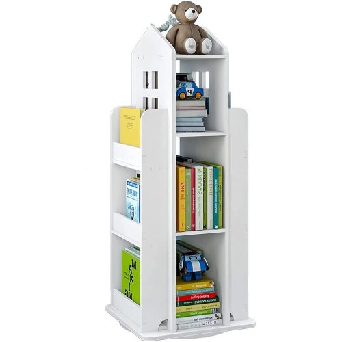 Rotating Bookshelf, 3-Tier Rotating Children's Bookshelf, 360° Revolving Display Floor Standing Bookshelves, Book Shelf Organizer for Kids Room White,16.14" x 16.14" x 37.4"