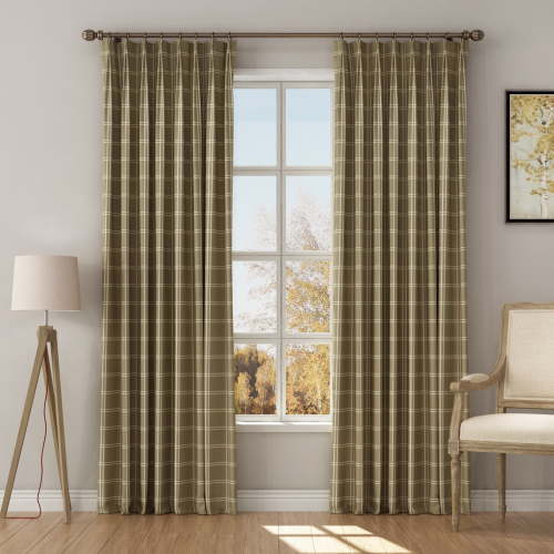 TWOPAGES Linen Textured 52 X 96 Inches Long Drape 1 Panel Light Filtering Print Curtain for Living Room, Double Windowpane